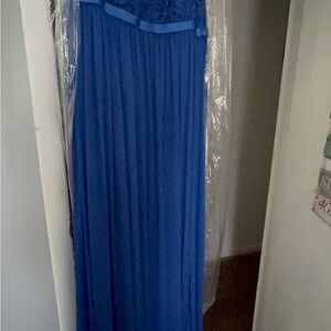 David's Bridal One Shoulder Blue Dress